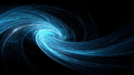 Abstract futuristic blue fractal background with glowing dynamic curves and blurred wave patterns on black, high-tech digital texture for science, technology, data visualization, and innovation concep