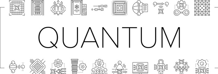 quantum computer qubit icons set vector
