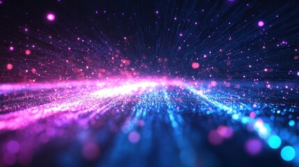 Obraz premium A dynamic, vibrant display of swirling, multicolored particles, radiating light and energy across a dark backdrop.