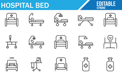 Hospital Bed Icons for Healthcare Facilities, Patient Recovery, and Treatment