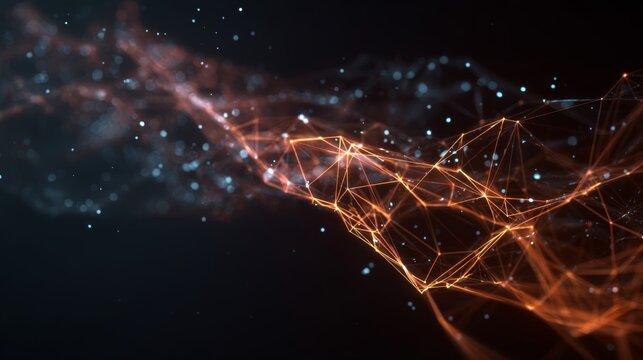 Abstract digital plexus technology background with glowing low polygon lines and connecting dots, futuristic network data visualization, high tech communication, blockchain and artificial intelligence