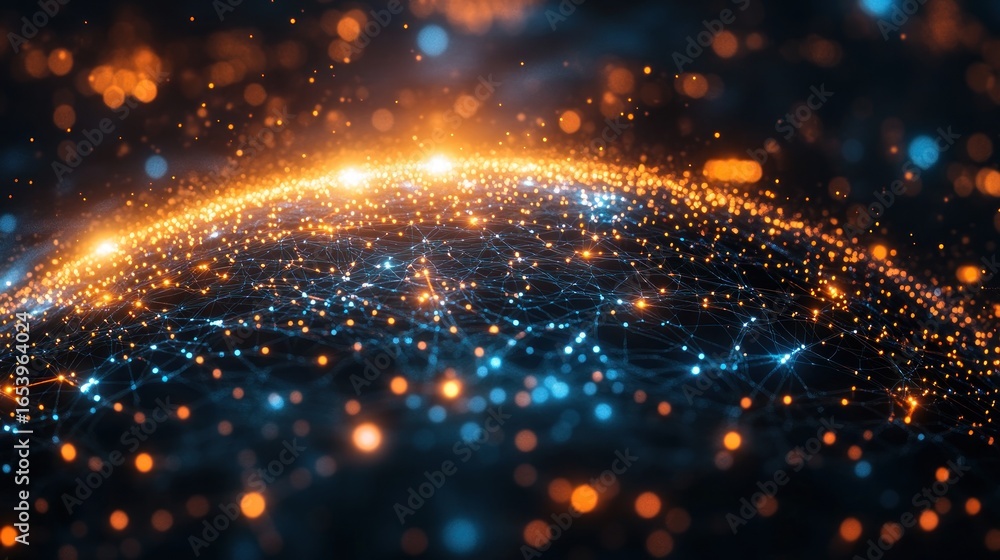 Poster a globe illuminated by a network of interconnected points of light, showcasing global connectivity a
