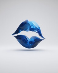 Abstract, vibrant blue lips, 3D render