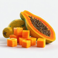 Fresh papaya, diced, whole, and sliced