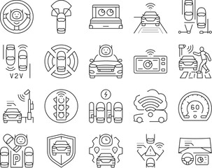 autonomous vehicle self driving icons set vector
