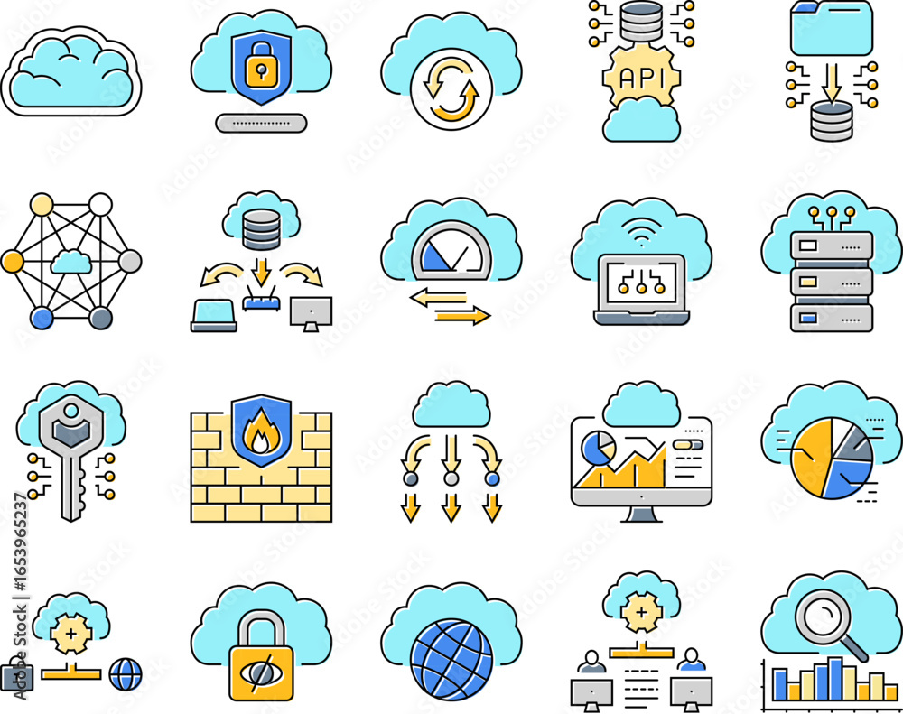 Poster cloud computing virtualization icons set vector