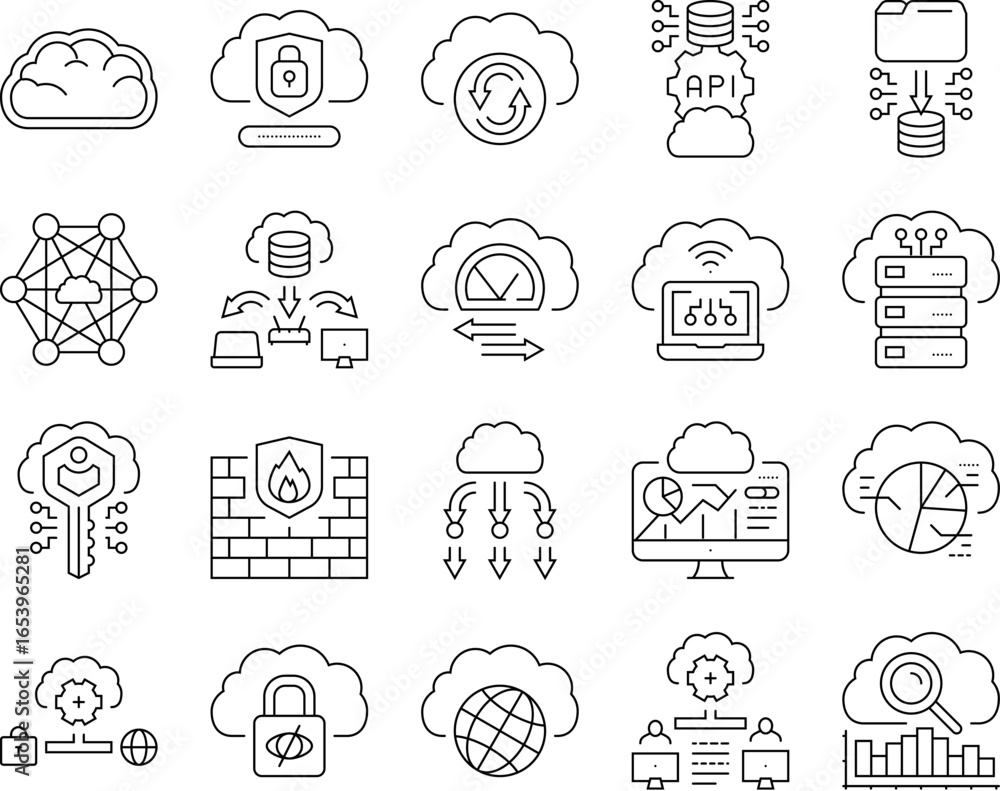 Poster cloud computing virtualization icons set vector