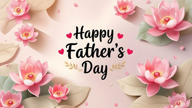 A beautiful and gentle design celebrating Father's Day, featuring elegant pink water lilies and serene leaves, perfect for expressing love and gratitude to all amazing fathers.