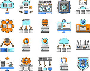 next gen data center automation icons set vector