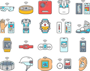 wearable technologies tracker icons set vector