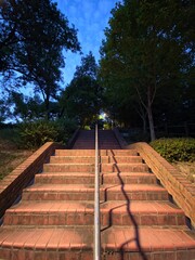 저녁 시간, 평화로운 산책로, 나무들과 계단, 봉화산, 한국