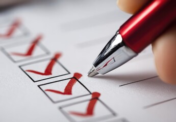 Close-up of hand checking items on a checklist