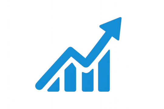 Upward blue curved arrow icon Business Growth, Success, Finance, Profit Increase, Positive Trend, Analytics, Marketing, Economic Rise, Stock Market, Investment, and Performance Concept