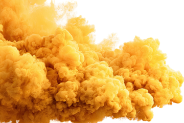 Abstract, vibrant, golden yellow smoke cloud against transparent background