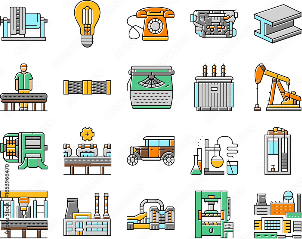 Poster industry 2.0 automation robotics icons set vector