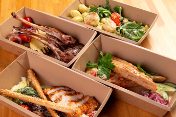 Food is ready for delivery. Restaurant delivery.