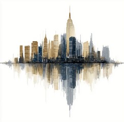 Obraz premium Urban Skyline Sound Wave Art Illustration, Symmetrical Reflection Design, Fusion of Architecture & Audio Visualization, Decorative Painting/Creative Design Material