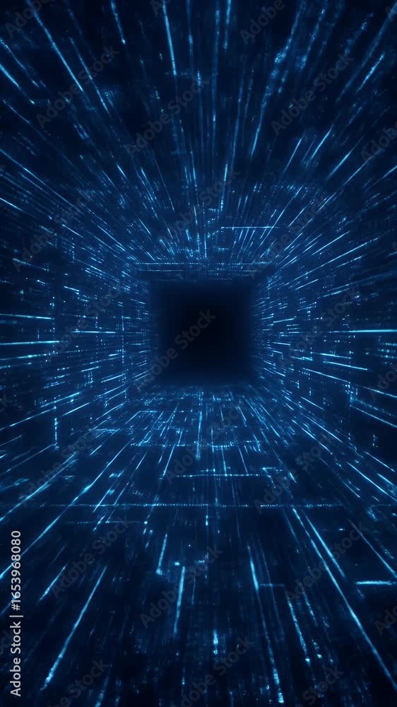Poster digital abstract tunnel through blue data stream background video