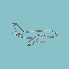 Outline of an airplane against a teal background.