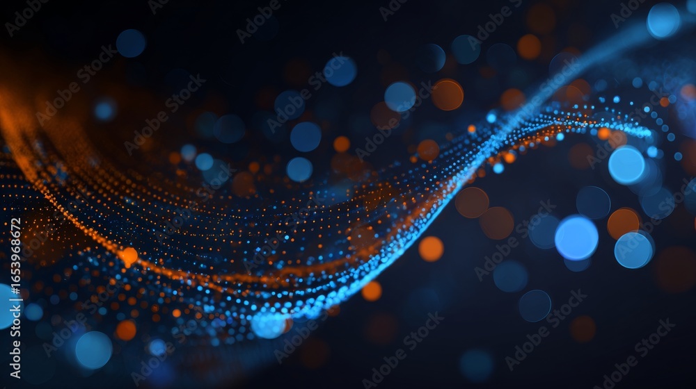 Poster abstract digital technology background with glowing polygonal lines and connecting dots, futuristic 
