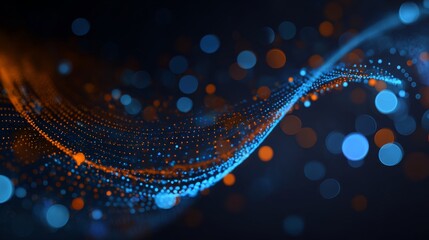 Abstract digital technology background with glowing polygonal lines and connecting dots, futuristic data network visualization, blockchain artificial intelligence communication and high tech innovatio