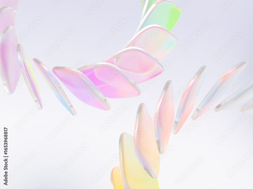 Poster pearlescent ribbons of rows glass translucent square plate shapes. abstract wave line pattern with n
