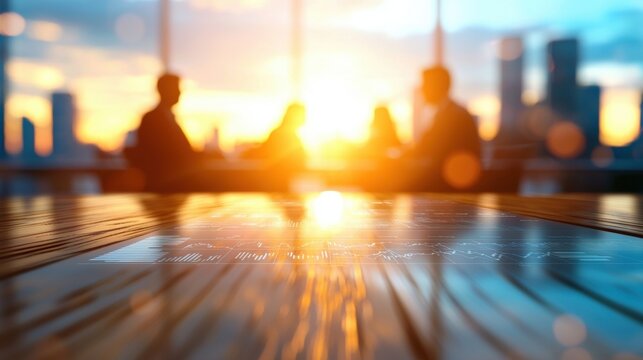 Investment and Strategy Group of business professionals discussing investment strategies, modern office setting with a large screen displaying financial data, represents collaborative decision making