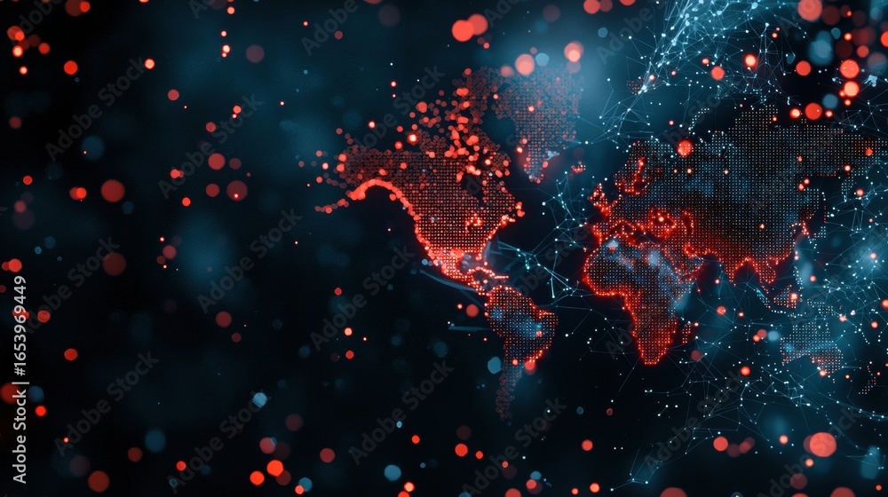 Poster security threat detection dashboard threat map of the world with highlighted areas of cyberattacks, 