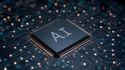 Futuristic Microchip with Glowing Circuit Connections