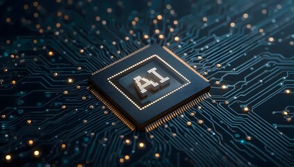 Futuristic Microchip with Glowing Circuit Connections