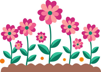 Obraz premium Vibrant flower bed with blooming flowers on white background