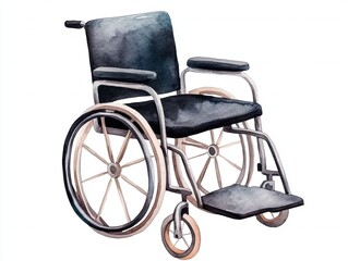 Fototapeta premium Watercolor illustration wheelchair medical equipment mobility aid healthcare device comfort support white background