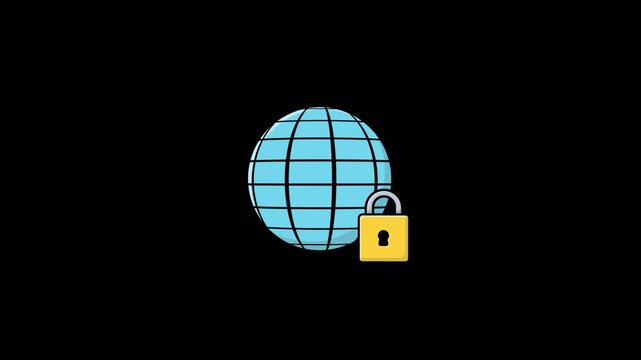 Animated Internet Globe with Padlock. Private Network Concept Video - Transparent