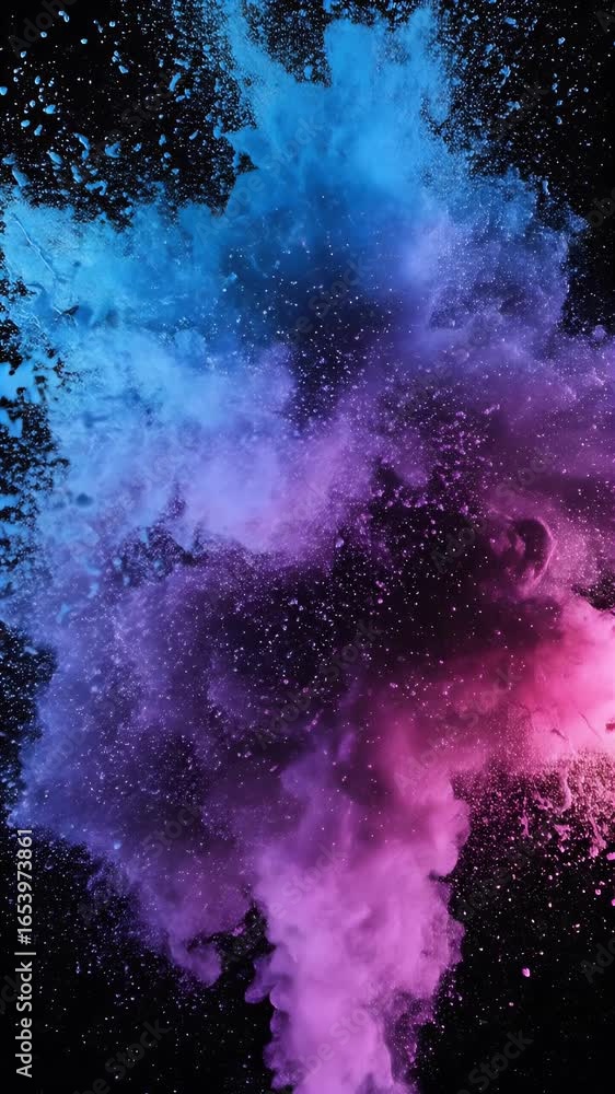 Poster dynamic abstract colorful powder explosion with many particles as background