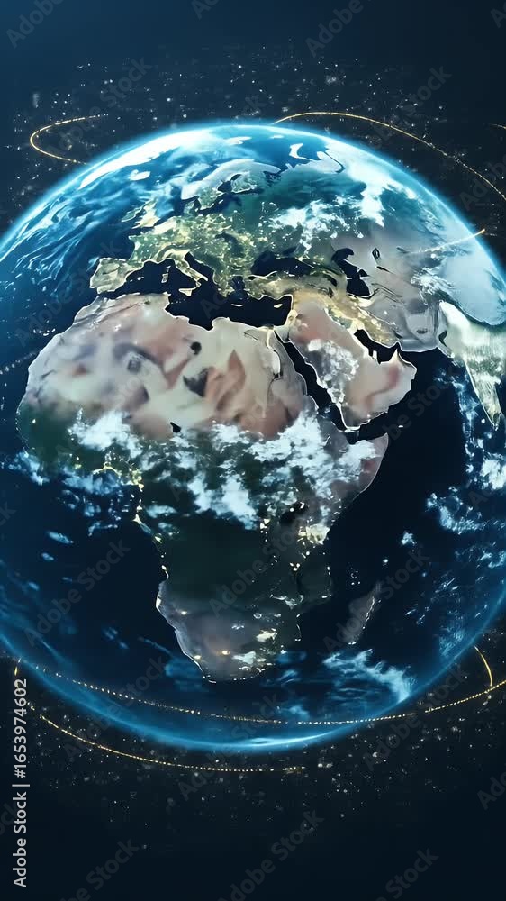 Poster earth illuminated with glowing digital network connections in space background