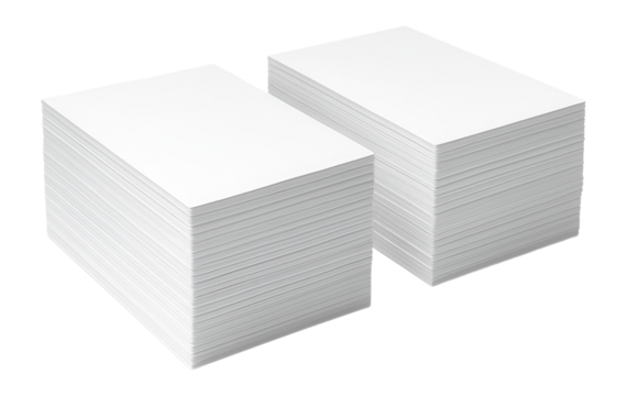Two neat stacks of white paper documents, organized and parallel.