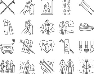nordic walking exercise outdoor icons set vector