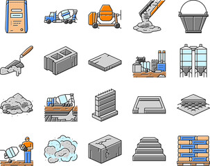 cement concrete construction icons set vector
