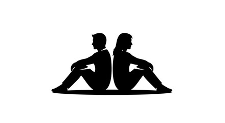 Obraz premium Vector art of silhouette of a couple, a man and a woman, sitting back to back, symbolizing relationship problems, conflict, and distance