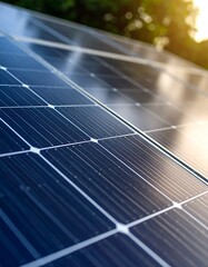 Close-up solar panels in sunlight