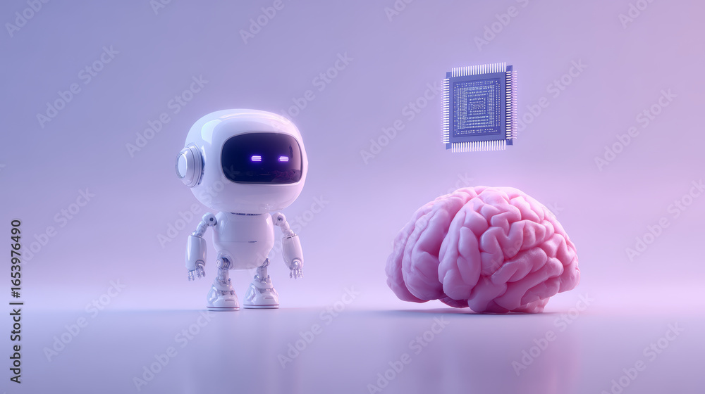 Poster robot brain microchip artificial intelligence technology futuristic digital innovation science conce