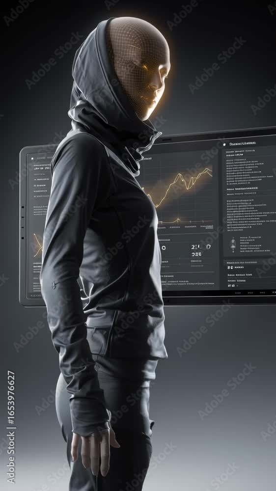 Poster fashion tech interface showcasing advanced dashboard with dynamic analytics and artificial intellige