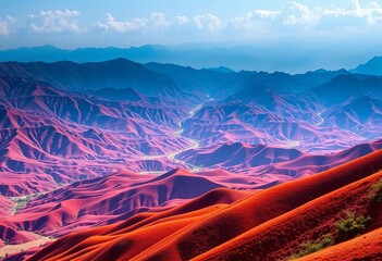 Undulating crimson hills of Dongchuan Red Land, Yunnan, China,  countryside,  red soil