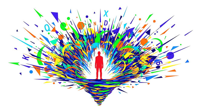 Creative Explosion: Man Amidst Abstract Vortex