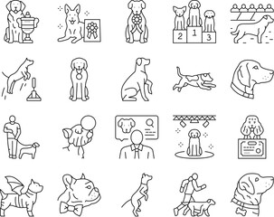 dog competition show breed icons set vector