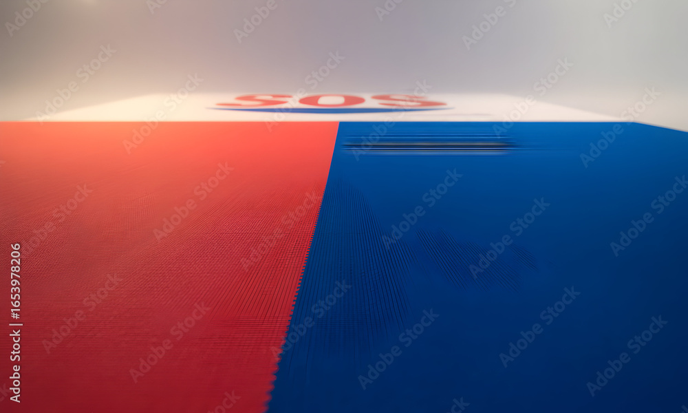 Poster abstract color block composition with red, blue, and white geometric shapes. modern graphic backgrou