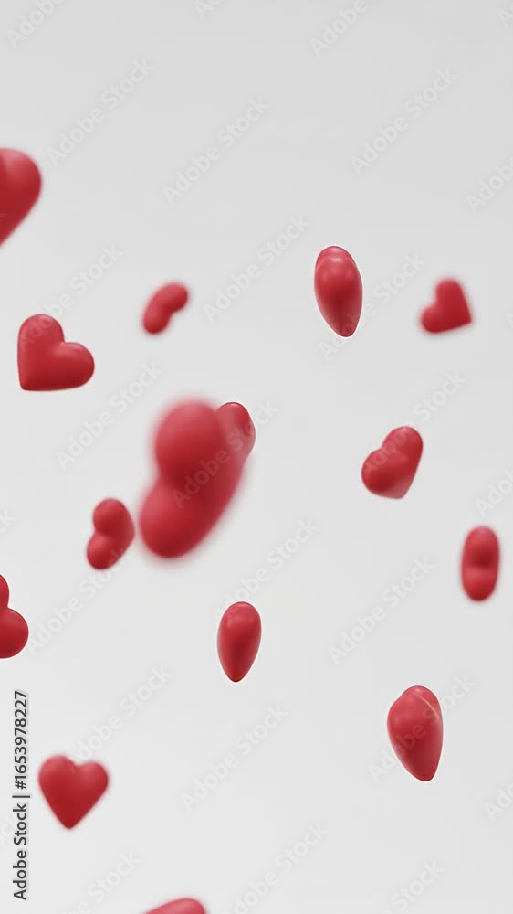 Poster falling red hearts animation 3d abstract motion background