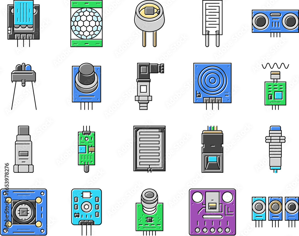 Aufkleber sensor module iot infrared icons set vector
