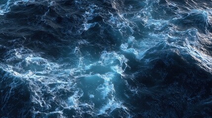 Fototapeta premium Matte slate and cobalt, tech in renewable ocean energy, turbine field view, sustainable and awe-inspiring, waves generating electricity in grid overlay