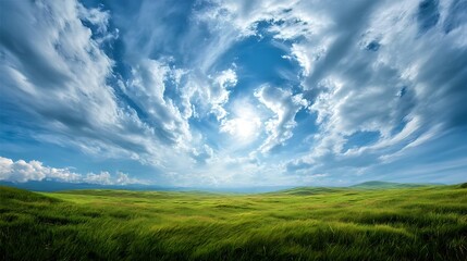 Obraz premium Lush Green Field with Vibrant Grass Under a Bright Sky